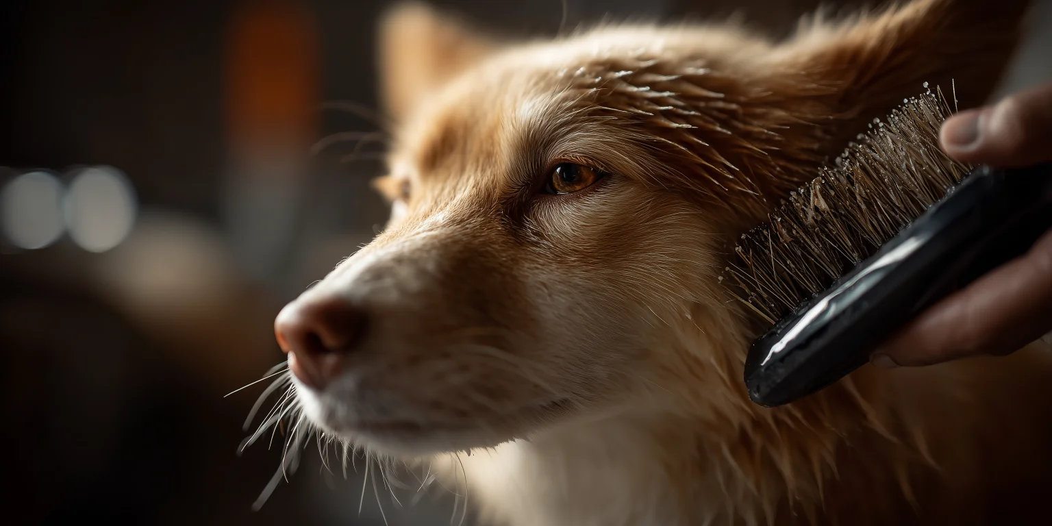 Dog being brushed